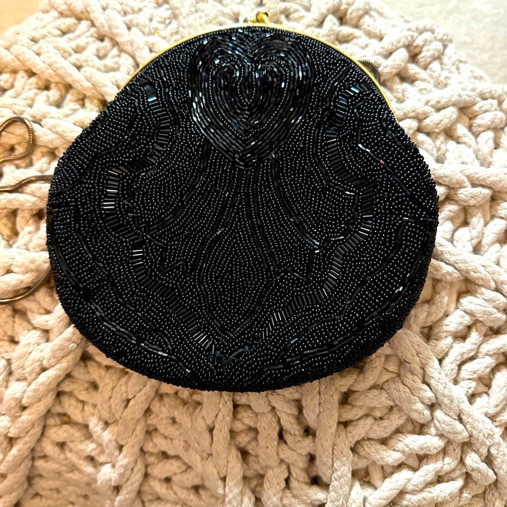 Carla Marchi vintage purse beaded heart design . Long thin metal strap